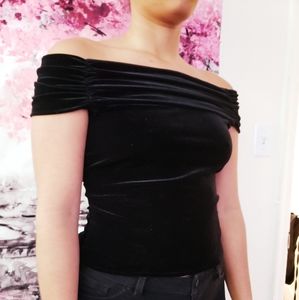 Black velvet off the shoulder shirt